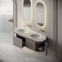 Belgravia Double Vanity Unit & Stone Basin 1400mm Sabbia Grigio Oak